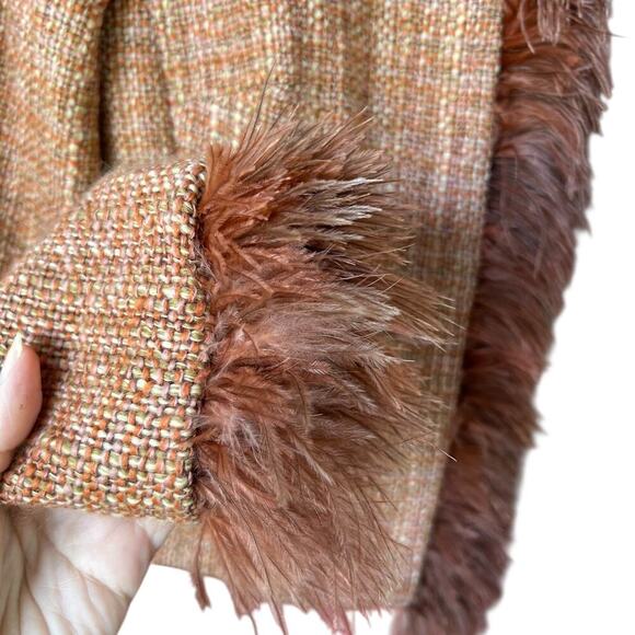 Kay Unger Women's Stunning Orange Tweed Blazer with Ostrich Feather Trim Size 10 - Picture 3 of 9